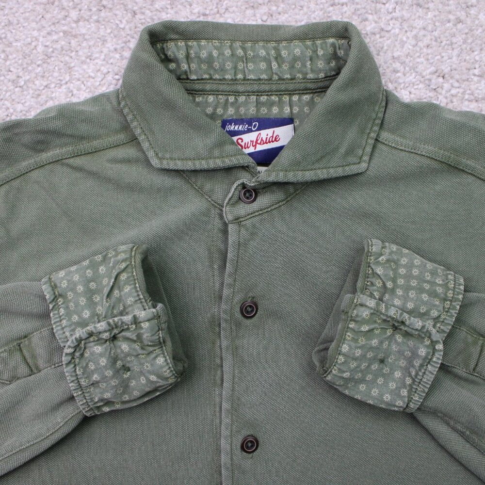 Johnnie-O Surfside Shirt Mens Small Green Flip Cuff Cotton Stretch Long Sleeve